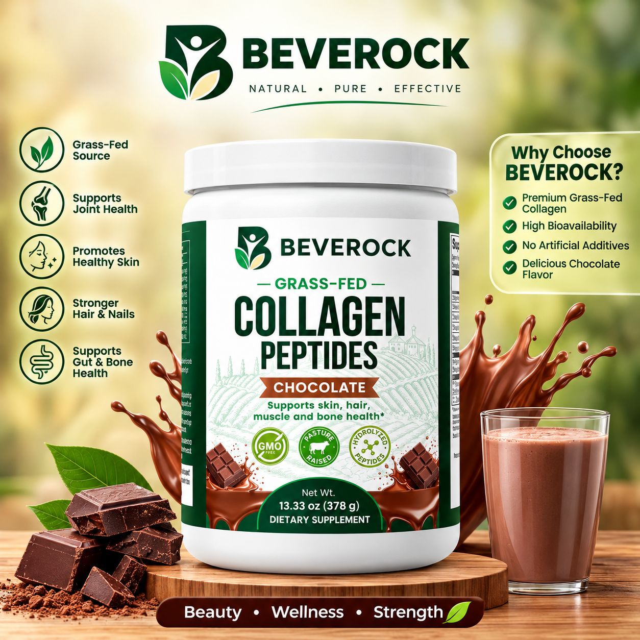 Grass-Fed Collagen Peptides Powder (Chocolate)