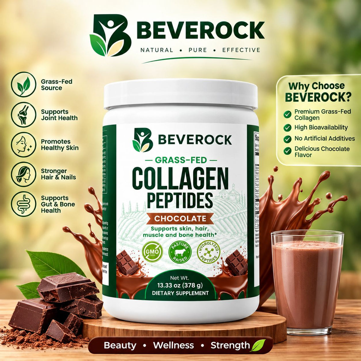 Grass-Fed Collagen Peptides Powder (Chocolate)